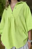Made in Italy Santos Collared Peasant Smock Blouse Lime